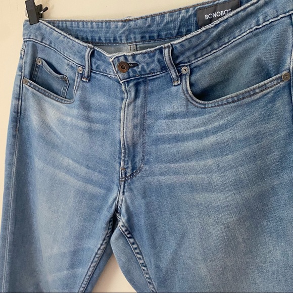 Bonobos Jeans Mens 34X34 Light Wash Distressed Straight Leg Soft Relaxed - Picture 4 of 11